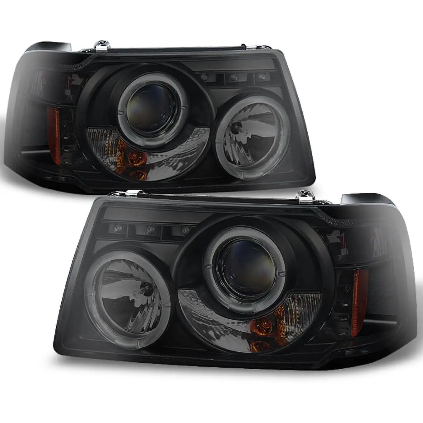 AKKON - For 01-12 Ford Ranger Pickup 2 in 1 Black Smoke Dual Halo Ring Projector Headlights w/ Corner Signal Lamps