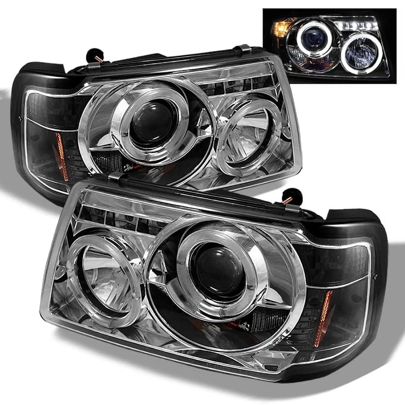 AKKON - For 01-12 Ford Ranger Pickup 2 in 1 Chorme Clear Dual Halo Ring Projector Headlights w/ Corner Signal Lamps