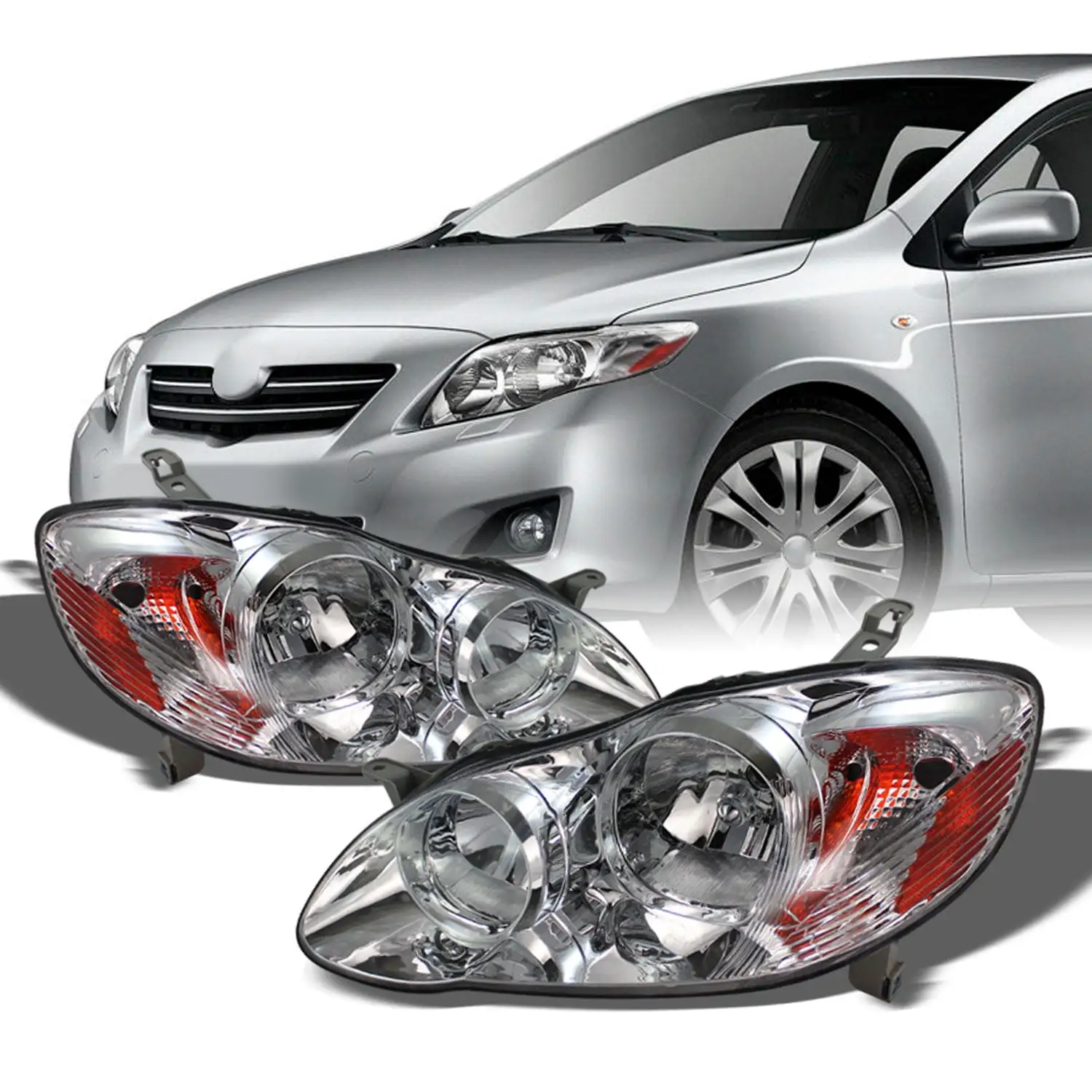 AKKON - For 03-08 Toyota Corolla Headlights Front Head Lamps Direct Replacement Pair Left + Right Completed Set