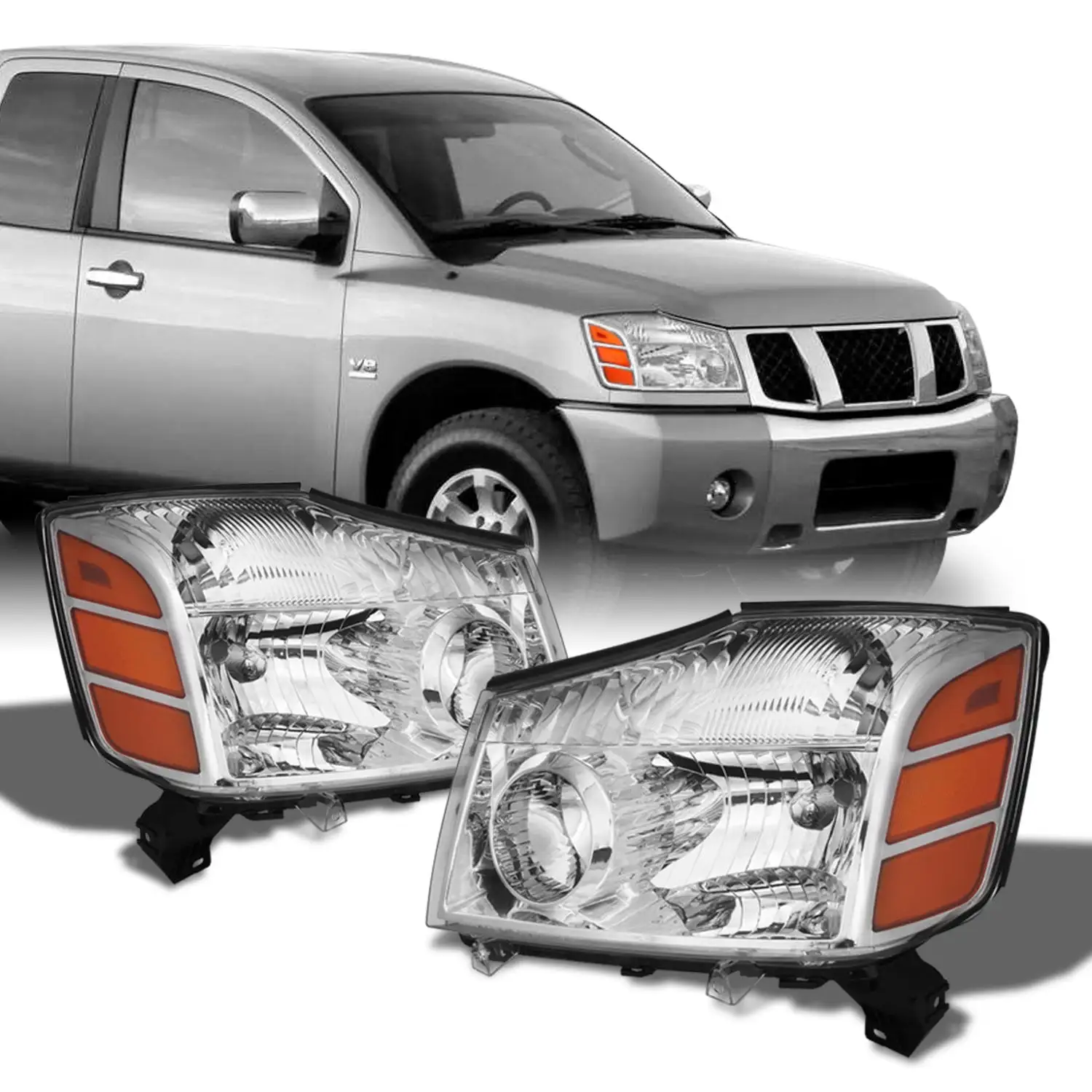 AKKON - For 04-15 Titan | 05-07 Armada Clear Lens Headlights Lamps Pair Left + Right Replacement