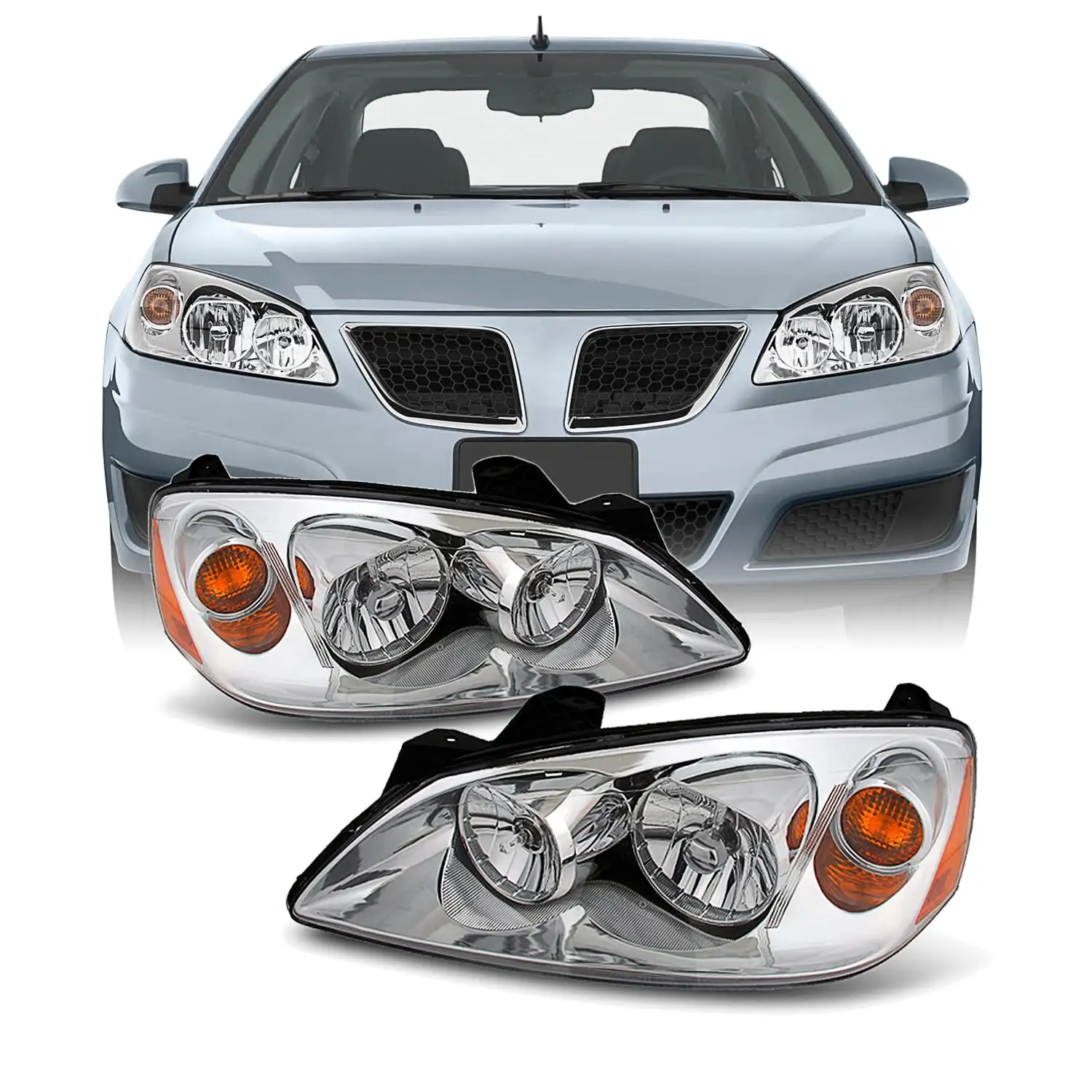 AKKON - For 05-08 Pontiac G6 Amber Chrome Bezel OE Replacement Headlights Driver/Passenger Head Lamps Pair New