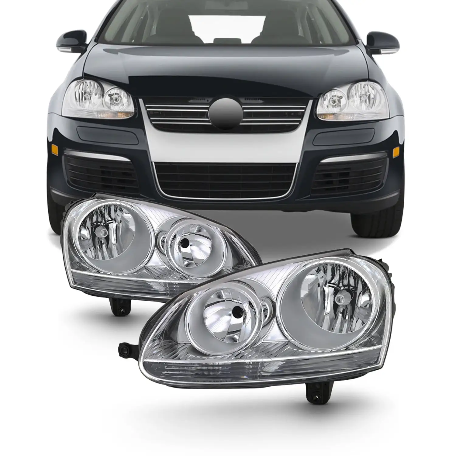 AKKON - For 06-09 VW GTI Rabbit Jetta R32 MK5 Chrome Housing Factory Style Headlight Lamps Assembly L+R