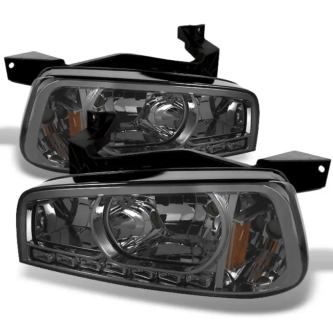 AKKON - For 06-10 Dodge Charger Smoke 1 Piece DRL LED Headlights w/Corner Turn Signal Lamps Left + Right Pair