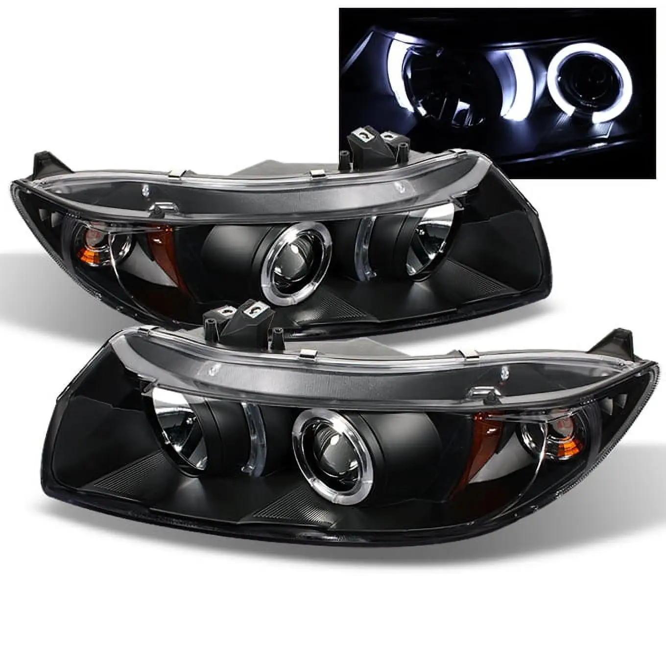 AKKON - For 06-11 Honda Civic 2DR Coupe Black Bezel Dual Halo Ring Projector Headlights Driver Passenger Lamps