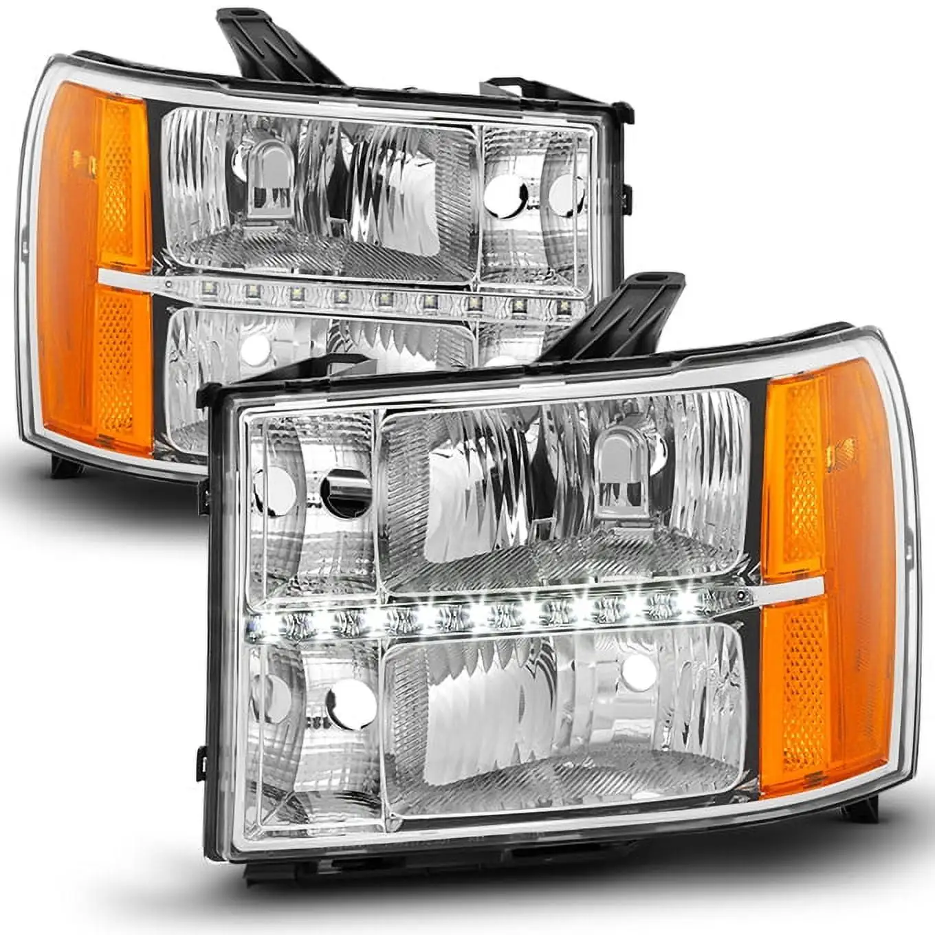 AKKON - For 07-13 Sierra 1500 07-14 2500 3500 Chrome Clear LED Headlights Lamps Direct Replacement Left + Right