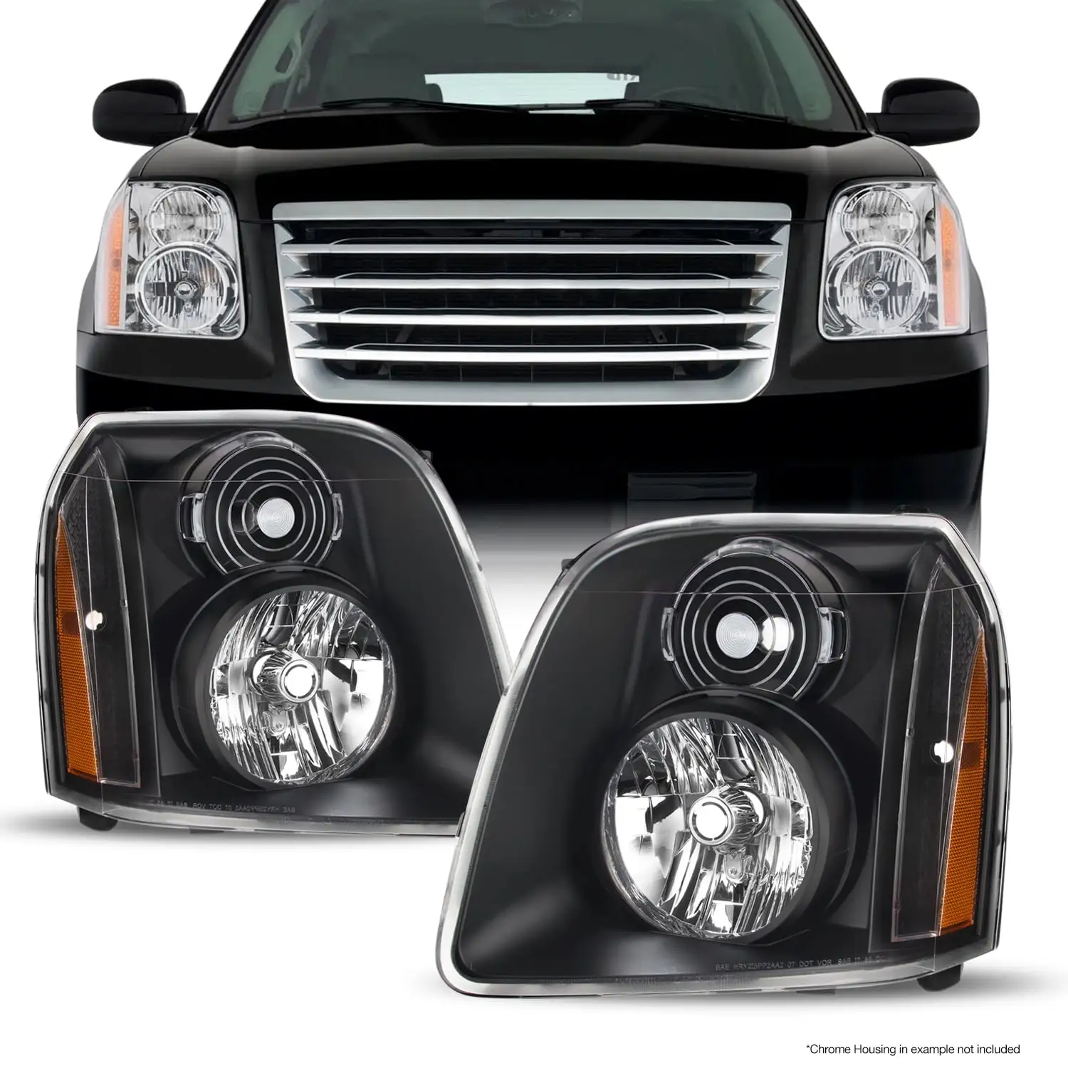 AKKON - For 07-14 GMC Yukon/Yukon XL Denali Hybrid Amber OE Style Headlights Head Lamps Black Housing Assembly