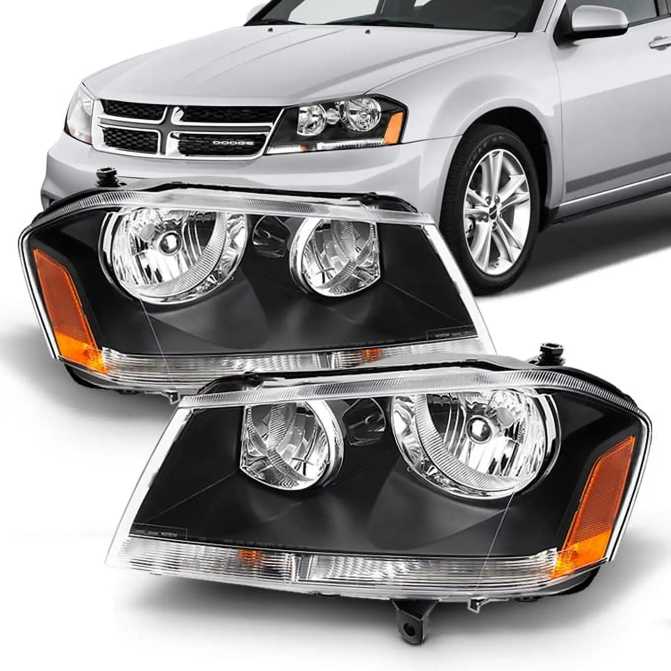 AKKON - For 08-14 Dodge Avenger OE Replacement Black Bezel Headlights Driver/Passenger Head Lamps Pair Replacement