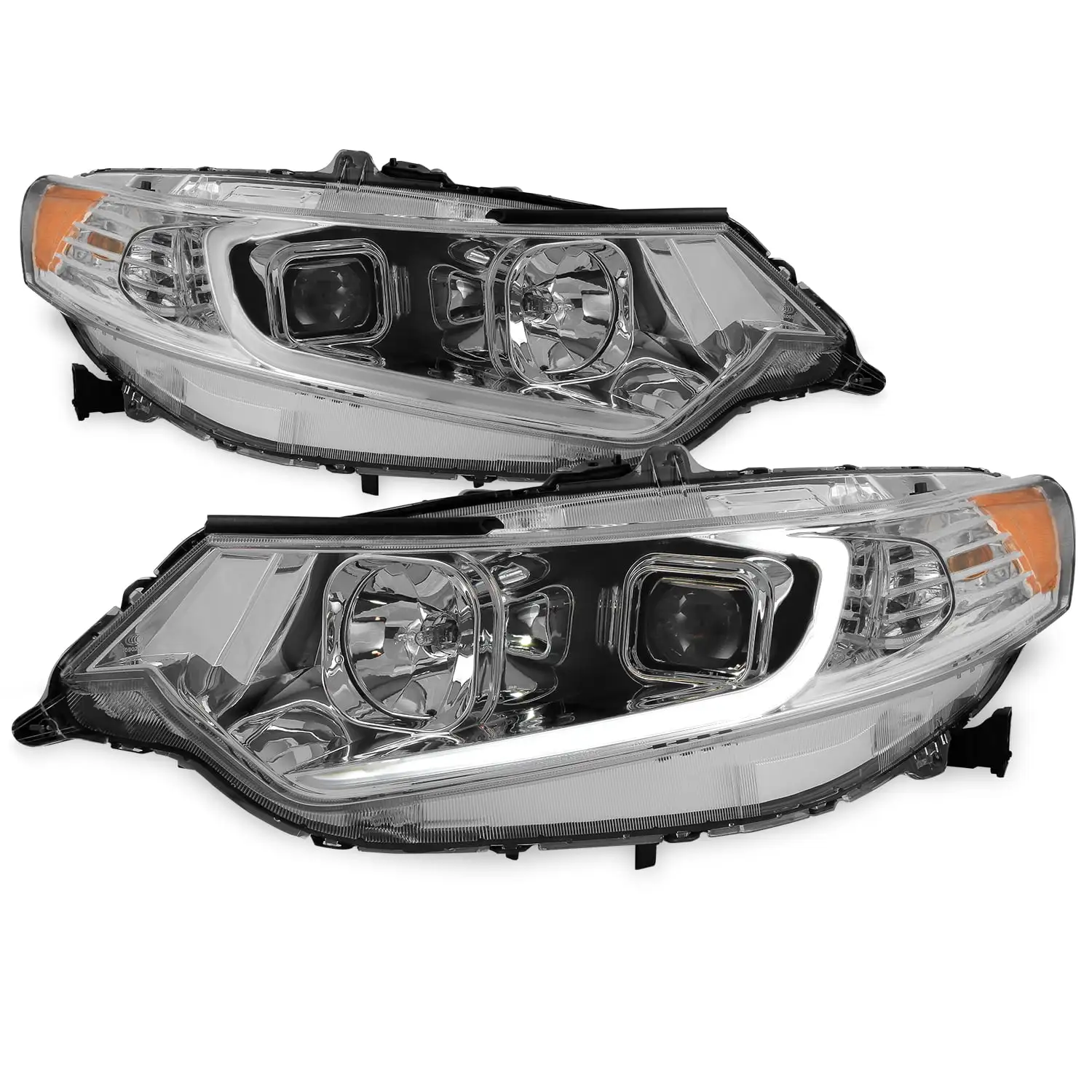 AKKON - For 09-14 Acura TSX CU2 LED Daytime Running light DRL Chrome Housing Projector Headlights Driver + Passenger Side