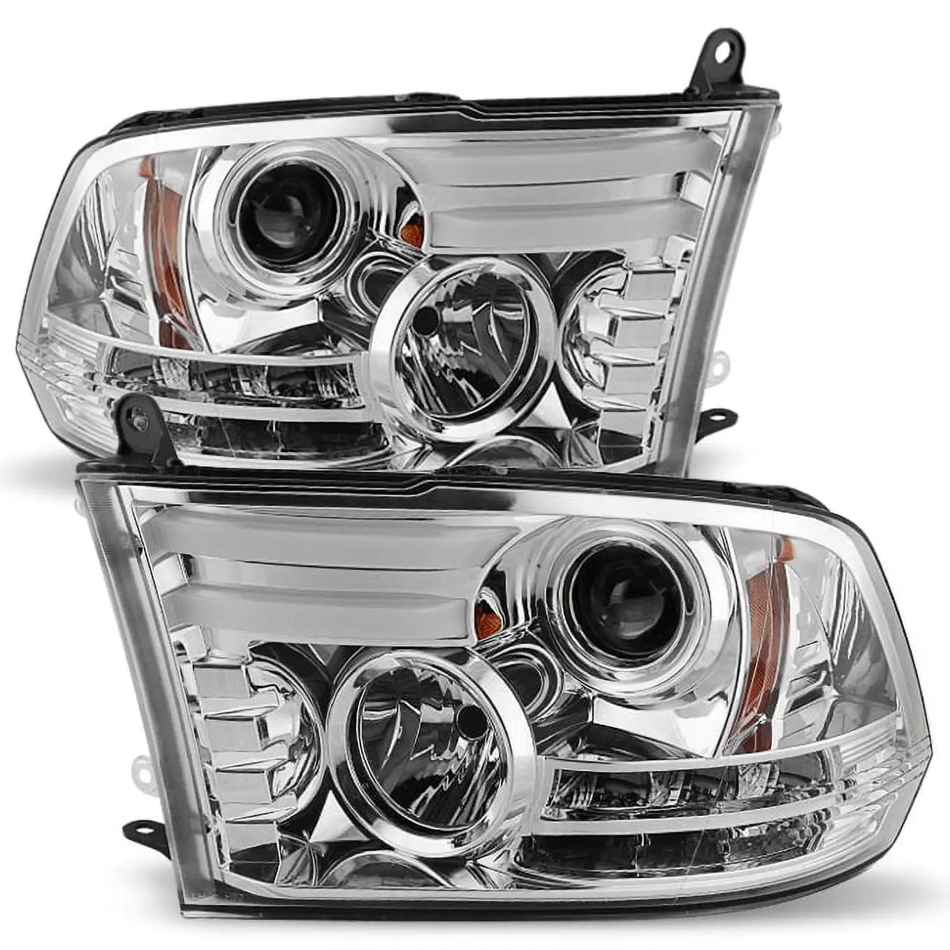 AKKON - For 09- 18 Ram 1500 / 2500 / 3500 Pickup Truck Chrome Clear DRL Daylight LED Tube Projector Headlights Replacement Pair