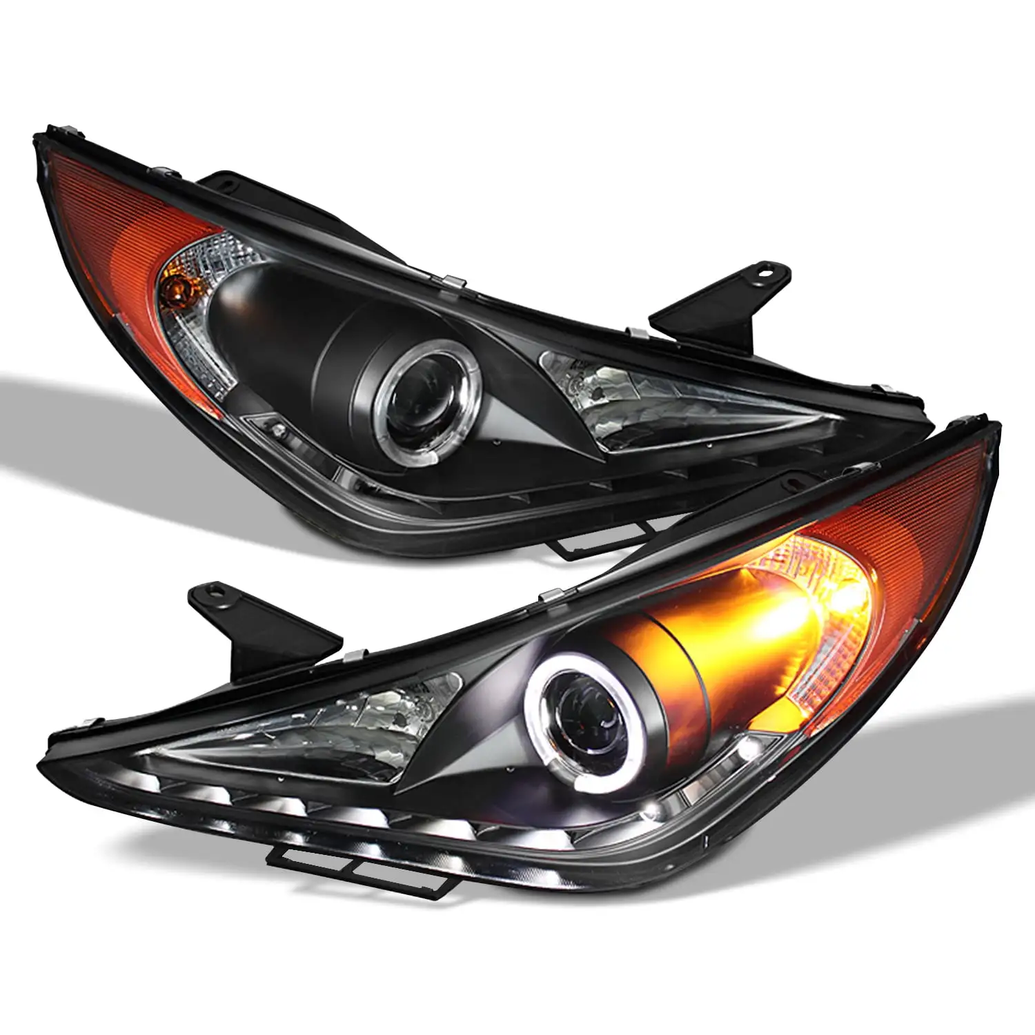 AKKON - For 11-14 Sonata Black Bezel Halo Ring Design Projector Headlights Head Lamps Front Pair