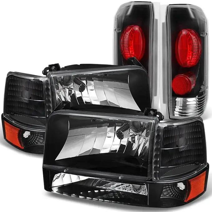 AKKON - For 1992 1993 1994 1995 1996 Ford Bronco F150 F250 F350 Black Headlights & Tail Lights Replacement Pair