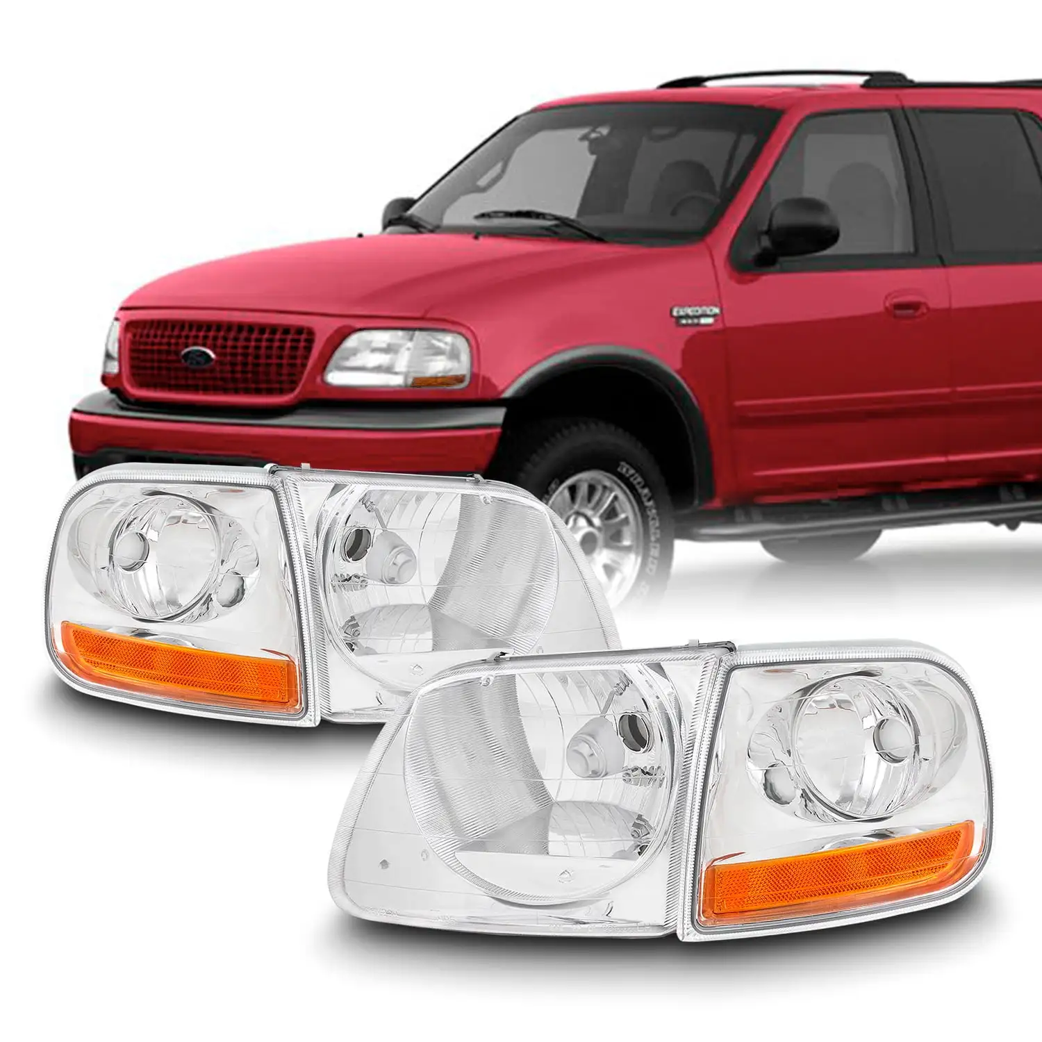 AKKON - For 1997-2003 Ford Expedition | F-150 | F-250 Lightduty Headlights Headlamps + Signal Lights Combo Set