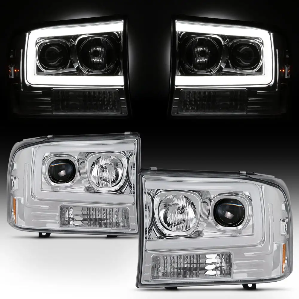 AKKON - For 1999-2004 F250 F350 F450 F550 SuperDuty LED Tube Bar Projector Headlights Driver+Passenger Side