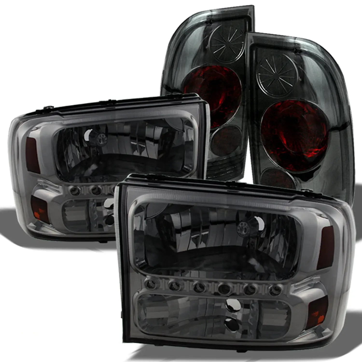 AKKON - For 1999-2004 Ford F250/350/450/550 Superduty Smoke LED Headlights w/Signal Lamps + Smoked Tail Lights Combo