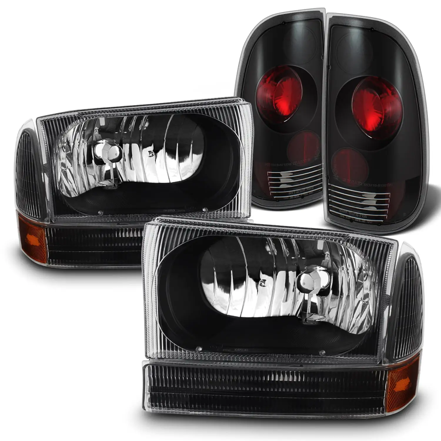 AKKON - For 1999-2004 Ford F250 F350 | 1999-2003 F450 F550 Super Duty Style Side Black Headlights + Tail Lights