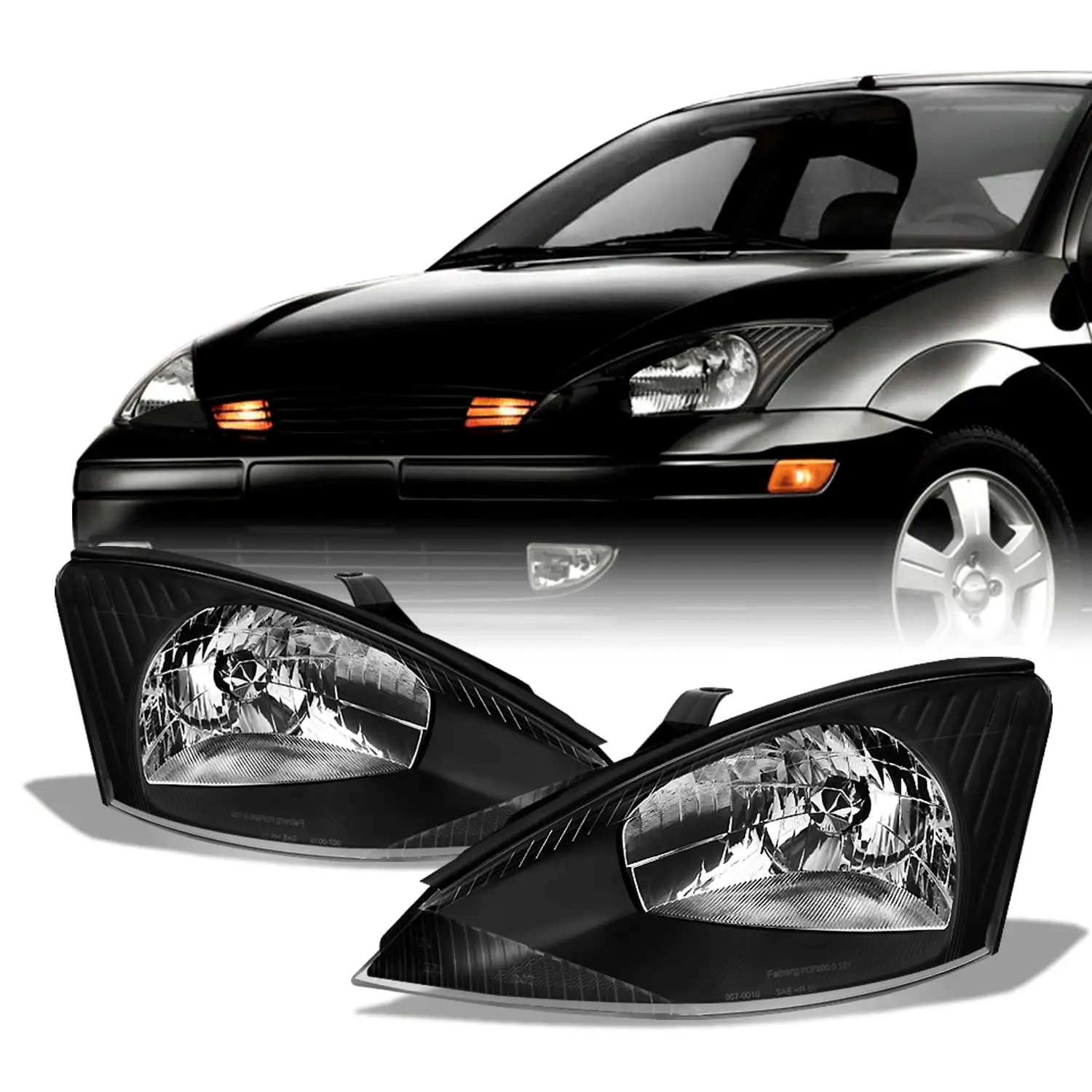 AKKON - For 2000-2004 Ford Focus Left Driver + Right Passenger Replacement Black Head Lights Assembly Set Pair