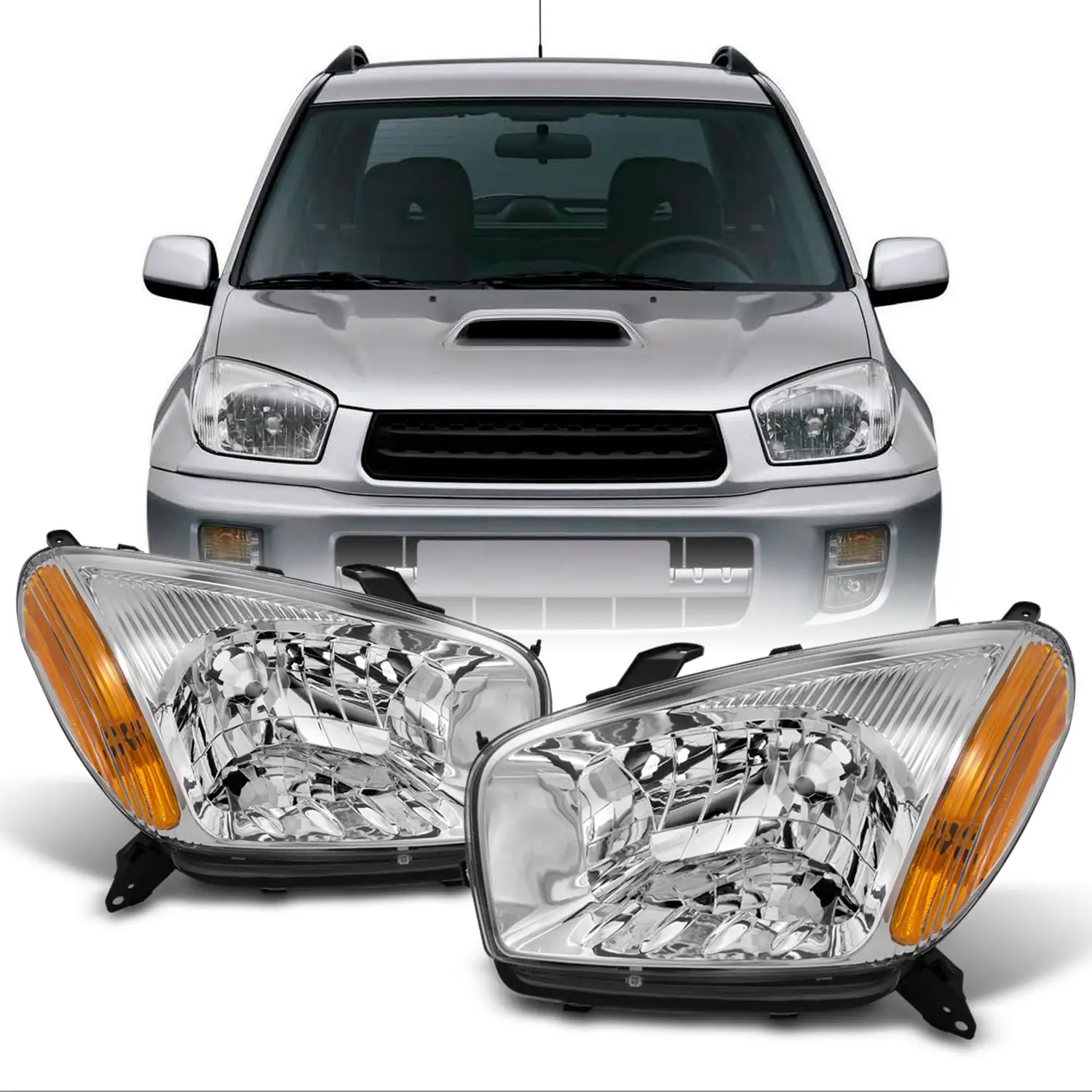 AKKON - For 2001-2003 Toyota RAV4 Clear Headlights Head Lamps Driver and Passenger Side Replacement Pair