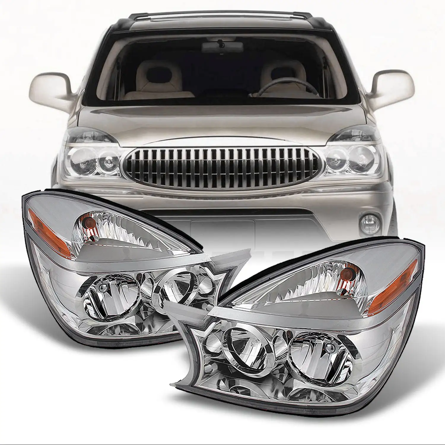 AKKON - For 2002-2007 Buick Rendezvous OE Replacement Amber Chrome Headlights Driver/Passenger Head Lamps Pair