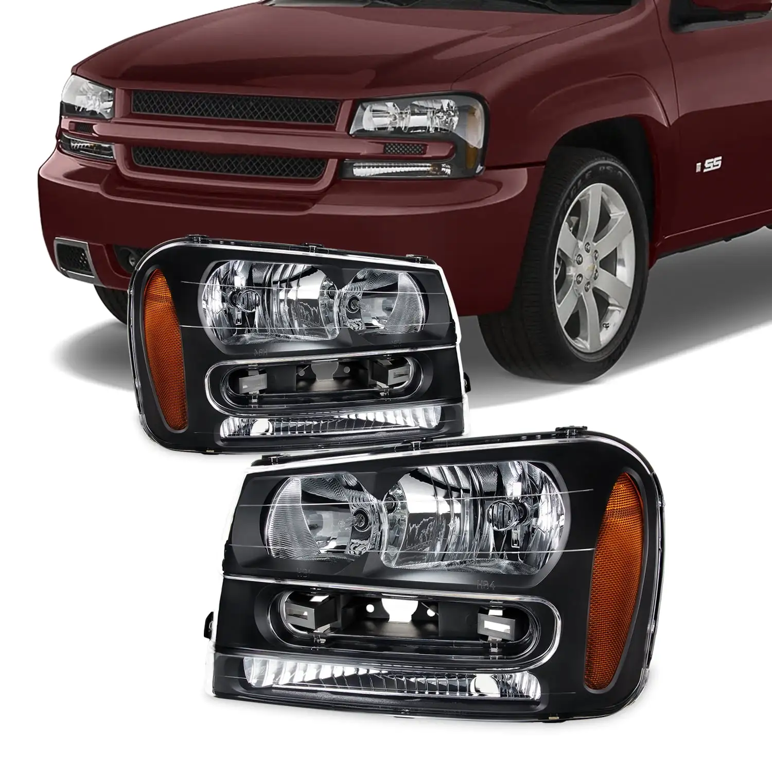 AKKON - For 2002-2009 Chevy Trailblazer Black OE Replacement Headlights Driver/Passenger Head Lamps Pair