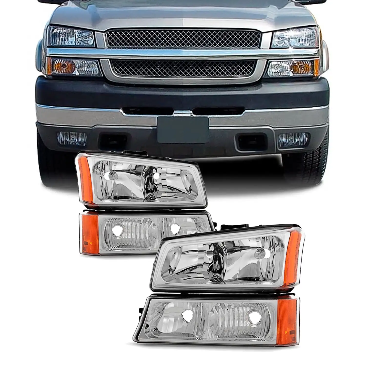 AKKON - For 2003-2006 Chevy Silverado Avalanche OE Replacement Chrome Headlights Driver+Passenger Head Lamps Pair