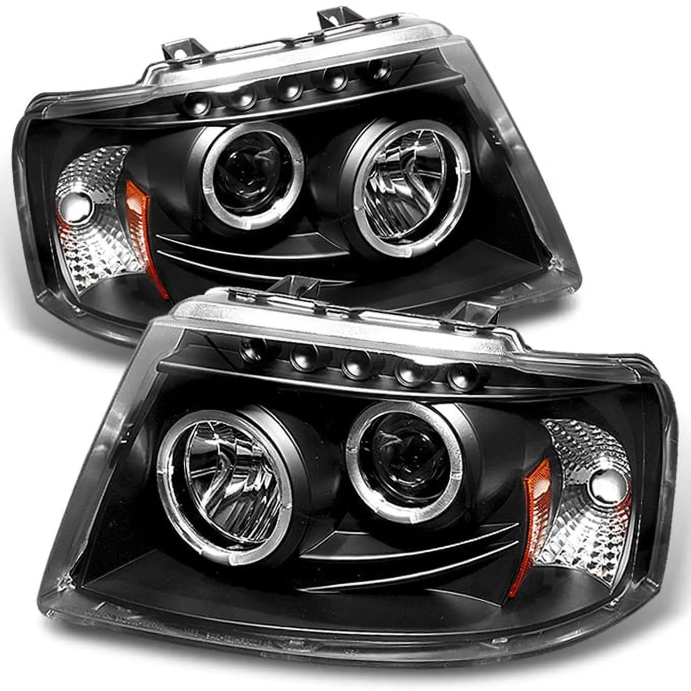 AKKON - For 2003-2006 Ford Expedition Black Bezel Dual Halo Ring LED Design Projector Headlights Front Lamps Replacement