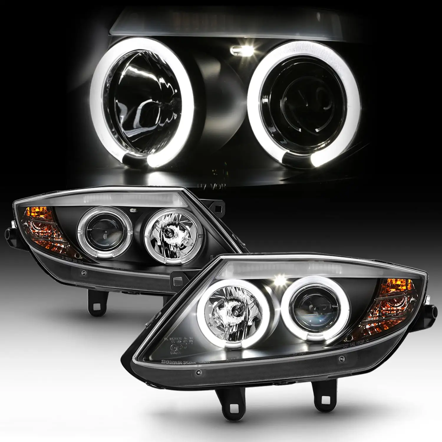 AKKON - For 2003-2008 BMW Z4 HID Models Dual LED Halo DRL Projector Headlights w/ Signal Lights - Black Housing