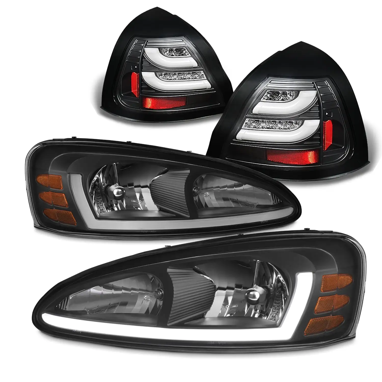 AKKON - For 2004-2008 Pontiac Grand Prix LED Light Tube DRL Headlights + Tail Lamps [Black Housing]