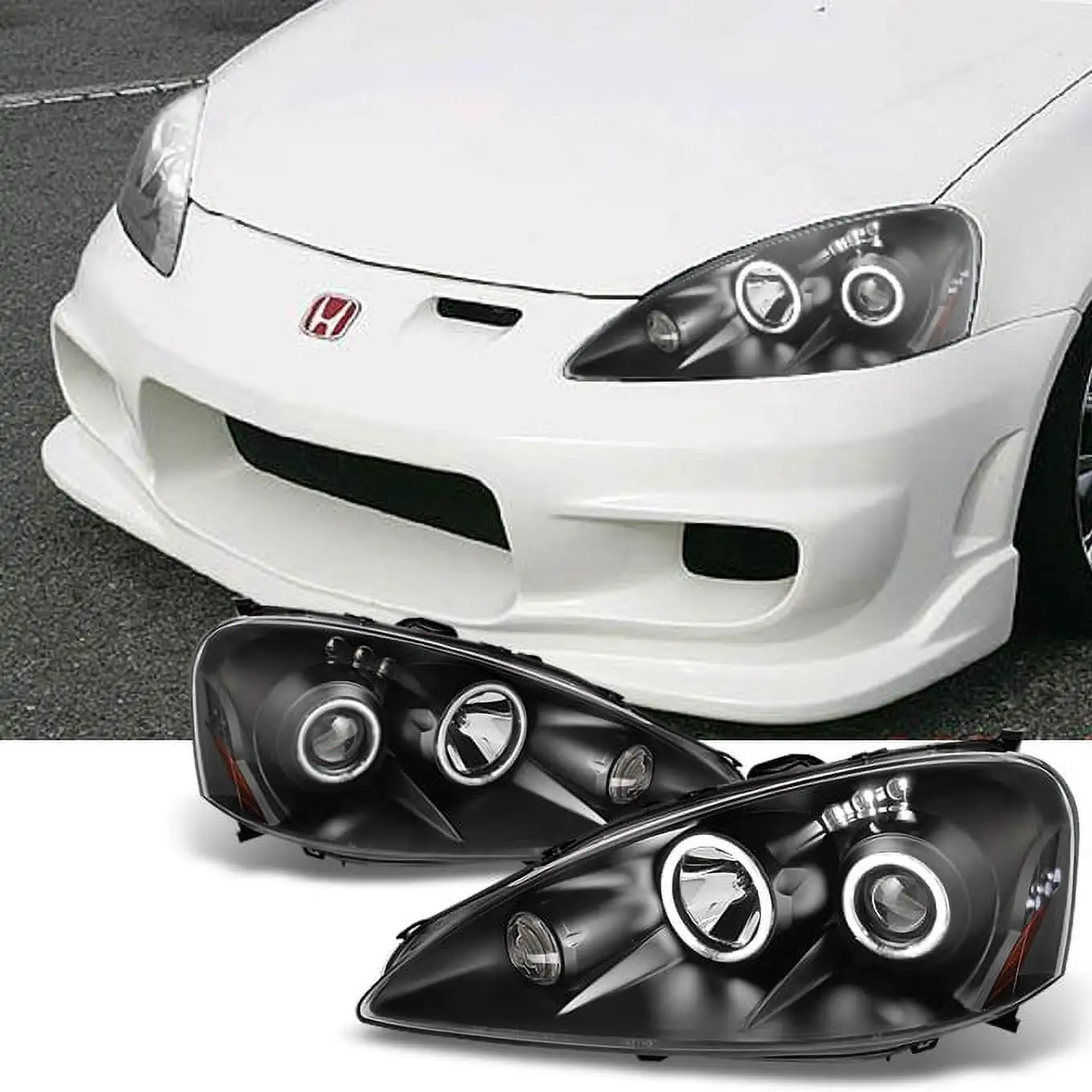 AKKON - For 2005 2006 Acura RSX Integra DC5 Black Projector Headlights Head Lamps Left + Right Side Assembly Set