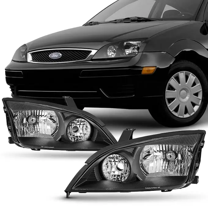 AKKON - For 2005-2007 Ford Focus Left Driver + Right Passenger Replacement Black Head Lights Assembly Set Pair