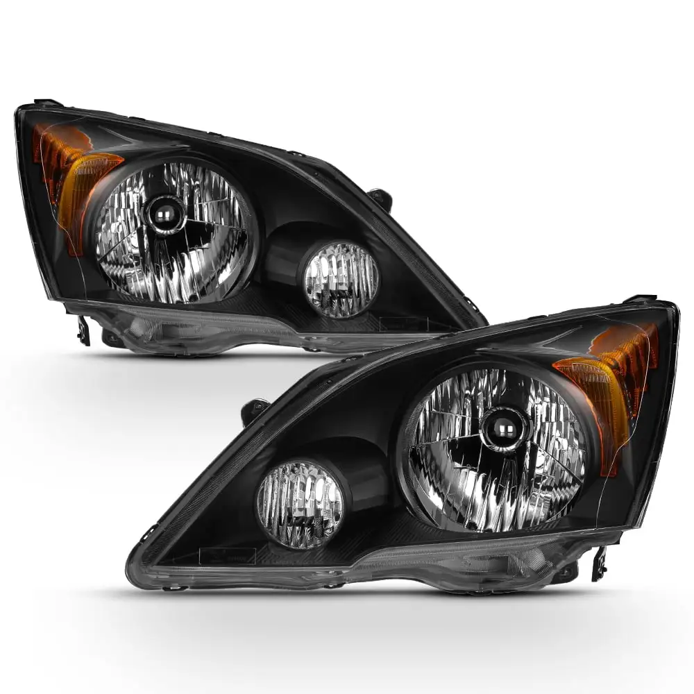 AKKON - For 2007-11 Honda CR-V Headlights Assembly w/Amber Corner Black Housing Clear Lens Full Set