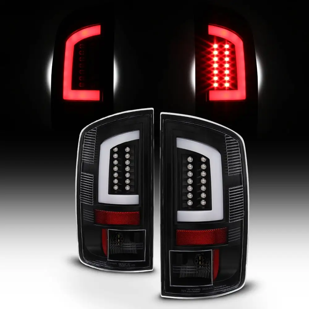 AKKON - For 2007-2008 Dodge Ram 1500 07-09 Ram 2500 3500 LED Bar Tube Black Tail Lights Brake Lamps Pair