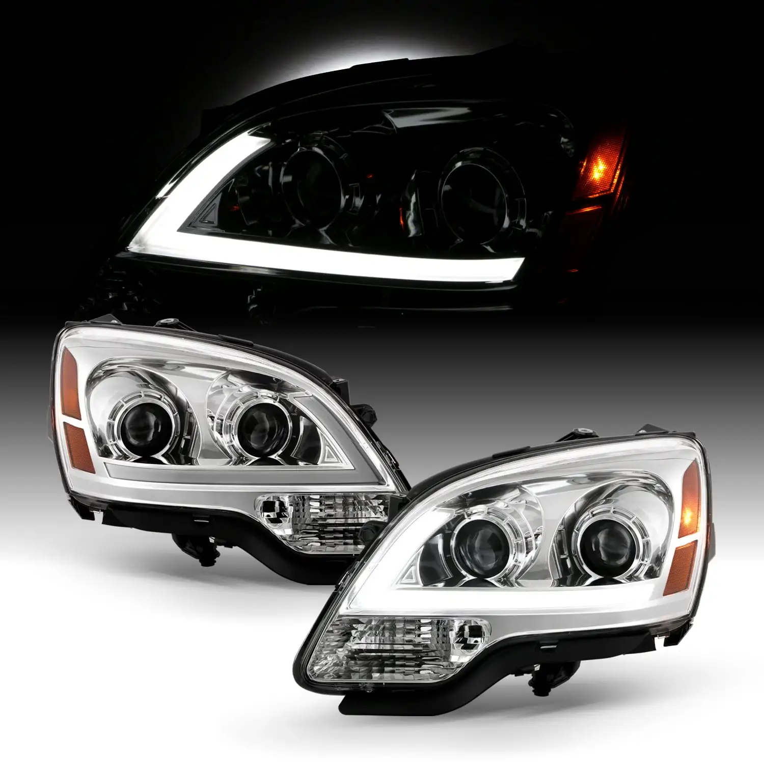 AKKON - For 2007-2012 GMC Acadia Upgraded LED Light Tube Projector Headlights Housing - Chrome Bezel