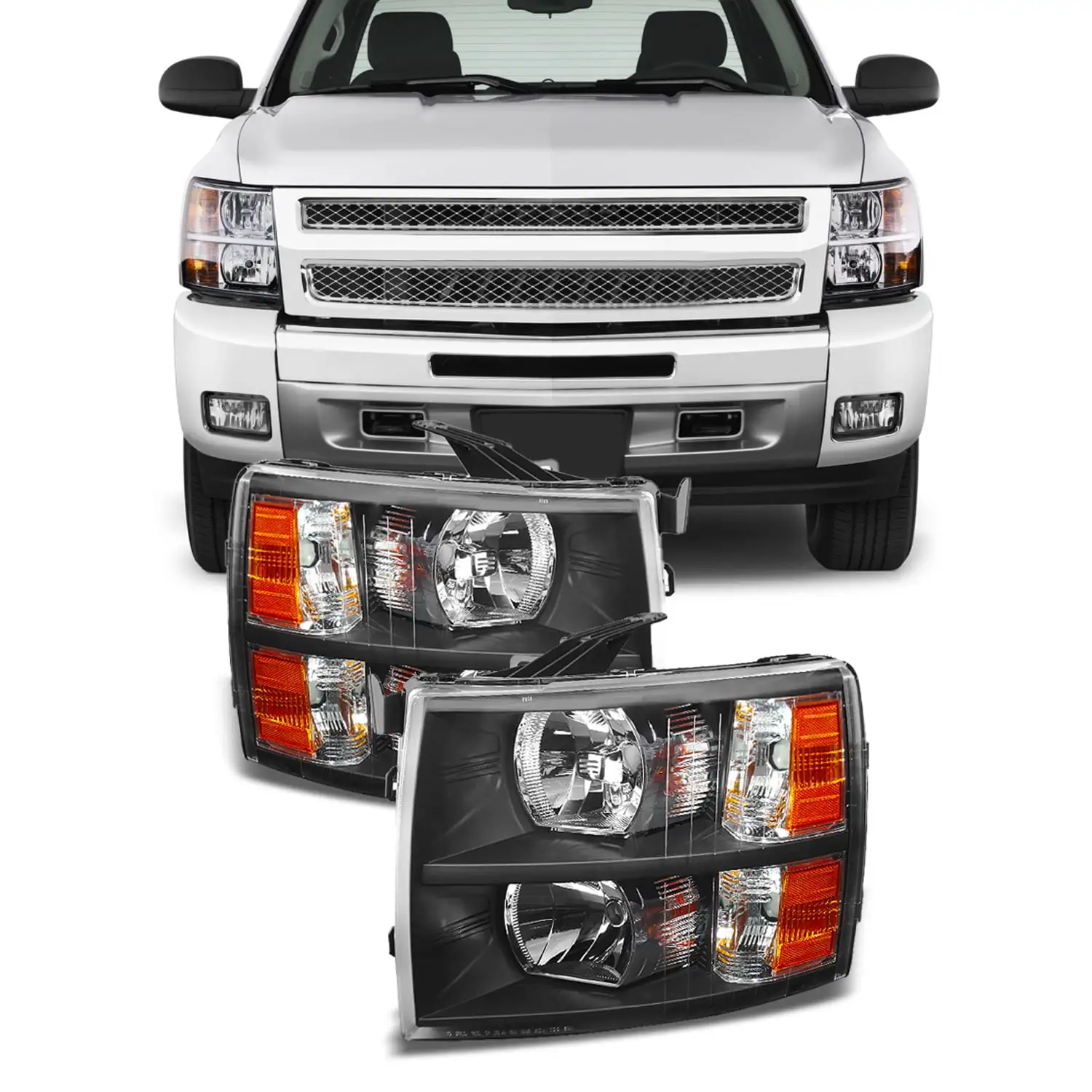 AKKON - For 2007-2013 Chevy Silverado Replacement Black Bezel Headlights Driver/ Passenger Head Lamps Pair Replacement