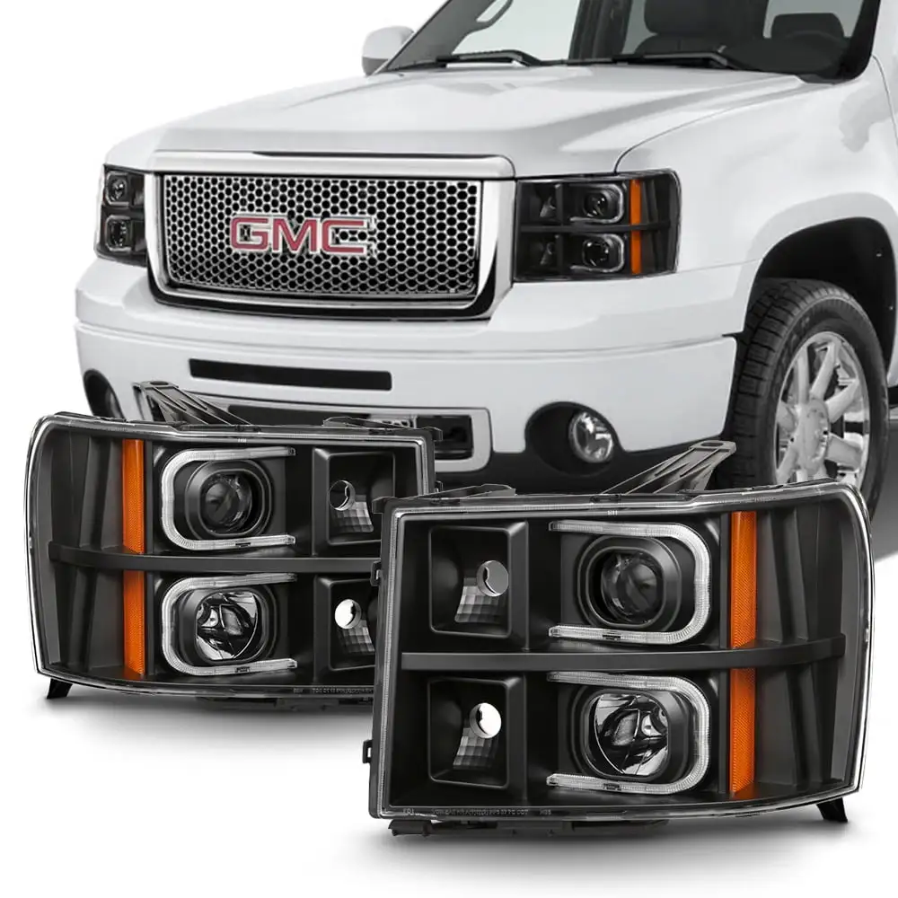 AKKON - For 2007-2013 GMC Sierra 1500/ 07-14 2500HD 3500HD Black LED Projector Headlights Driver Left+Passenger Right