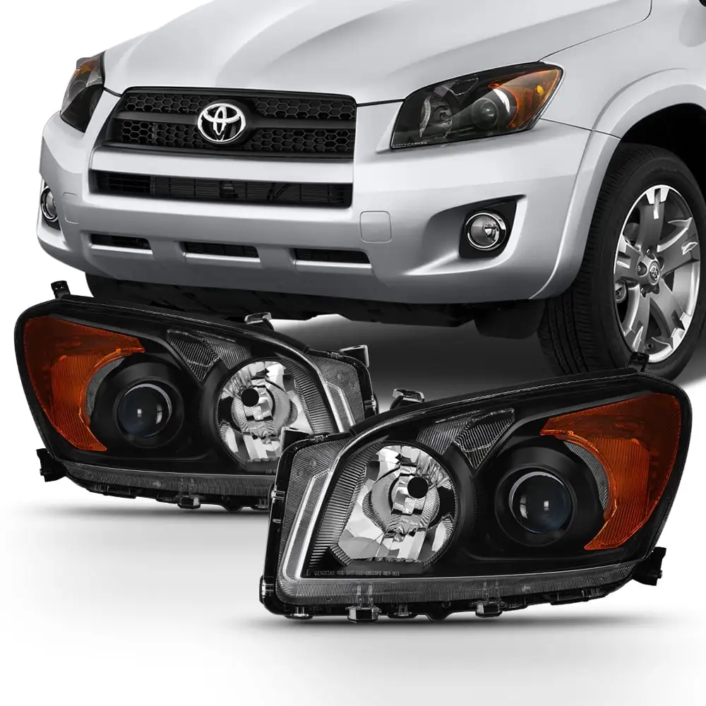 AKKON - For 2009 2010 2011 2012 Toyota RAV4 Black Headlights Lamps Front Driver Left+ Passenger Right Side Pair