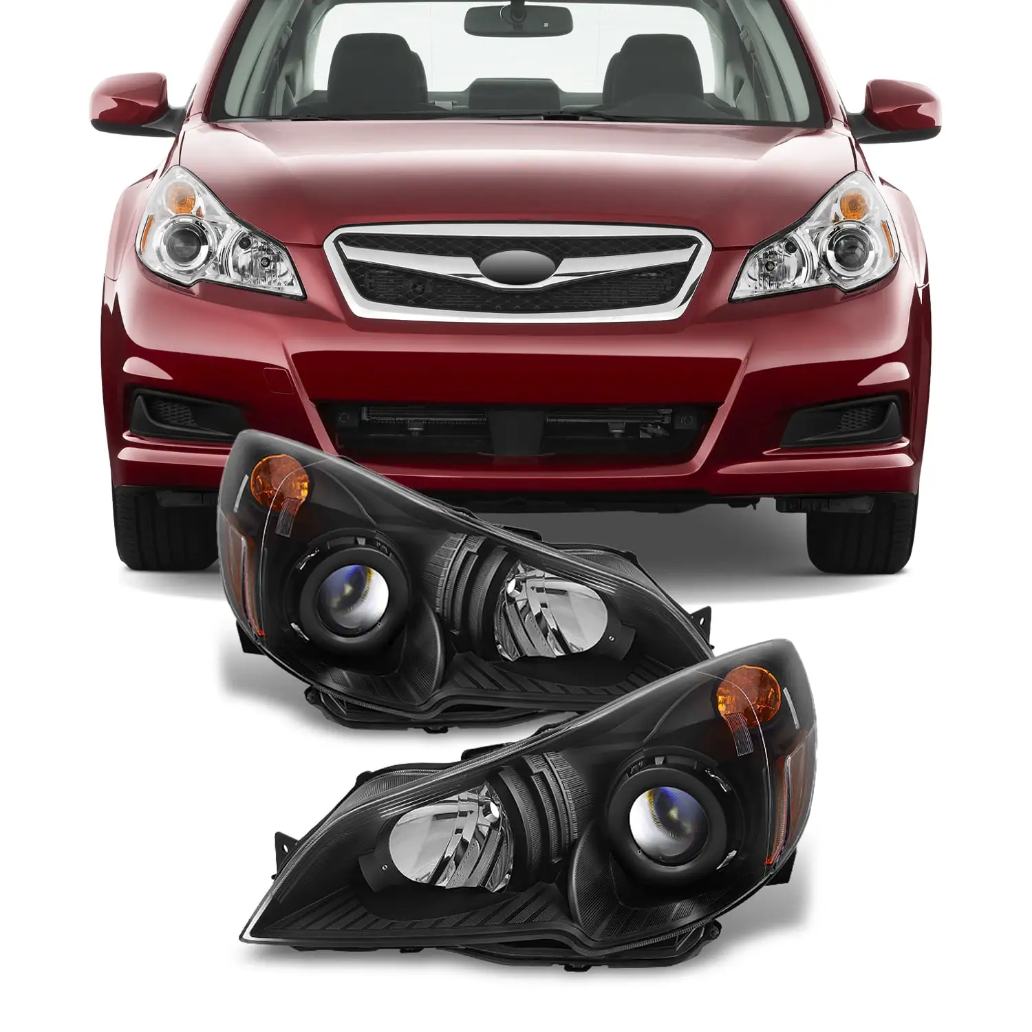 AKKON - For 2010-2012 Subaru Legacy | Outback Black Headlights Head Lamps Driver Left + Passenger Right Side Replacement