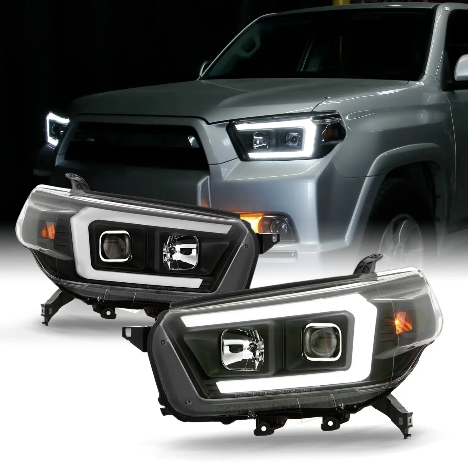 AKKON - For 2010-2013 Toyota 4Runner LED Light Bar Projector Headlights Housing Assembly - Black