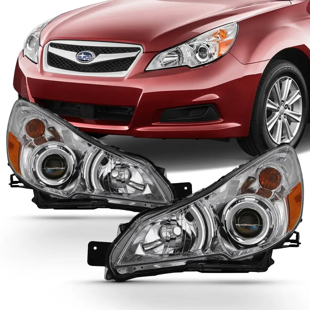 AKKON - For 2010-2014 Subaru Legacy/Outback Daytime Running Lamp Projector Headlights Chrome Housing Clear Lens Full Set