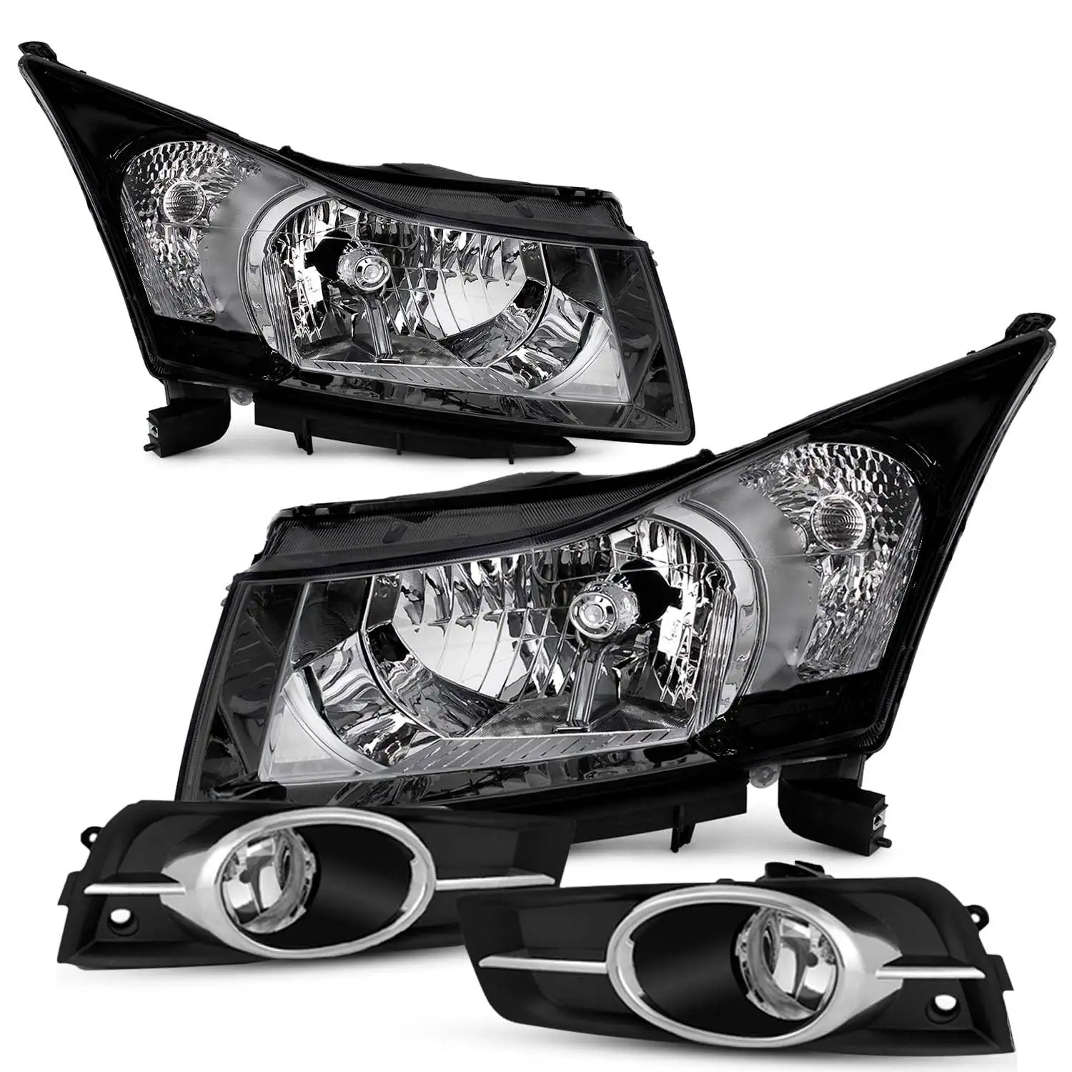 AKKON - For 2011 2012 2013 2014 Chevy Cruze LS/LT/LTZ Clear Headlights + Fog Lights Pair Replacement