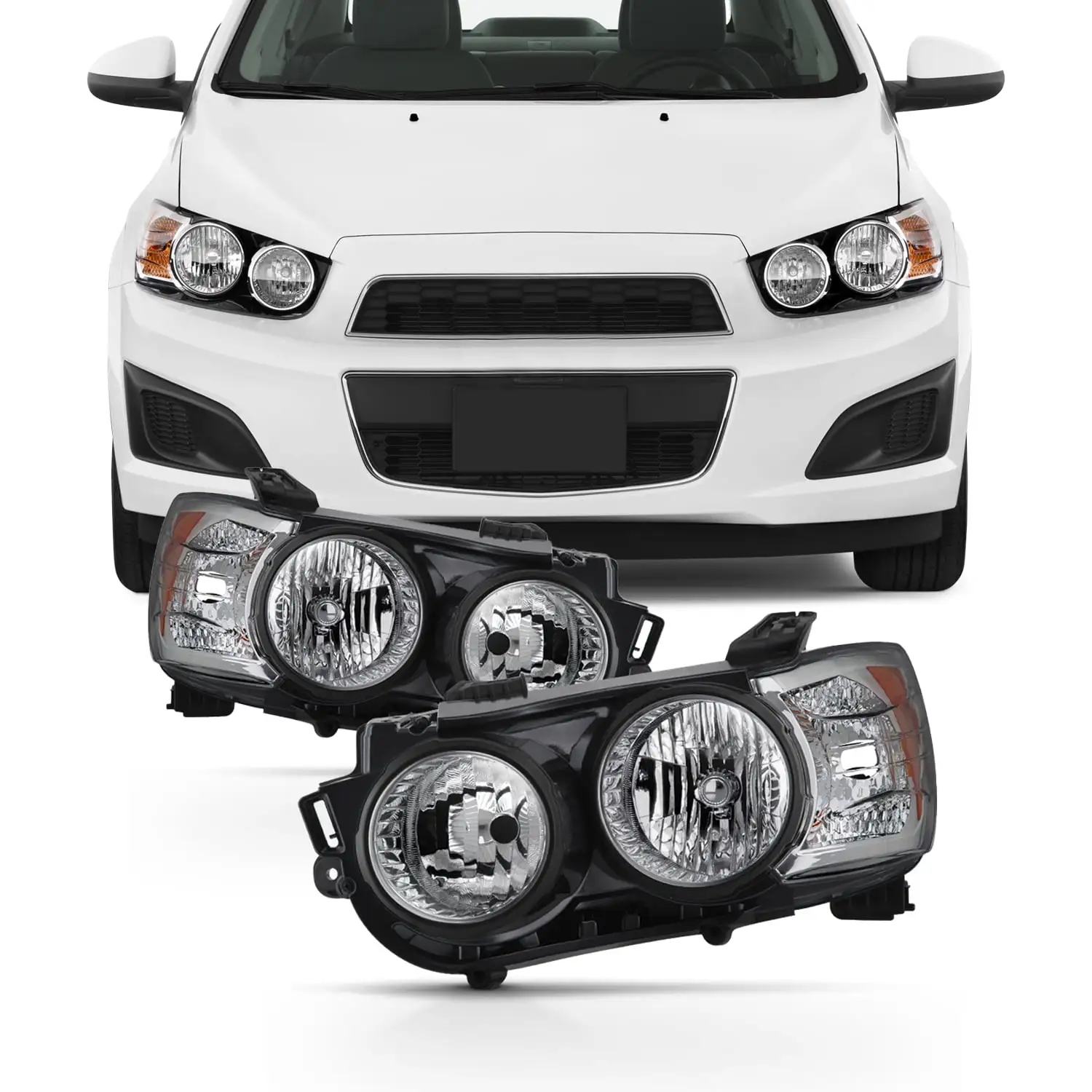 AKKON - For 2012-16 Chevy Sonic Driver + Passenger Side Halogen Headlights Assembly Black Housing Clear Lens Full Set