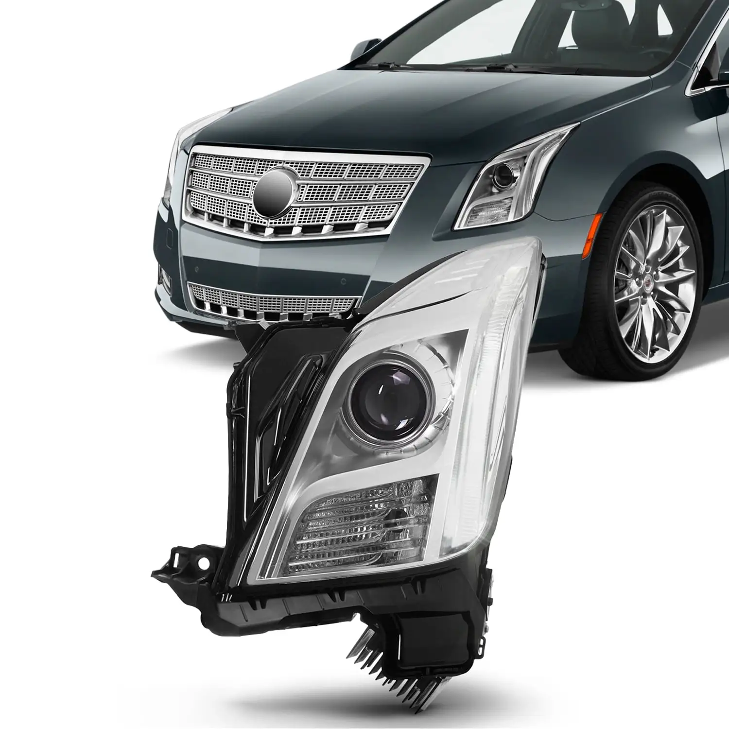 AKKON - For 2013-2017 Cadillac XTS [W/O AFS MODEL ONLY] Driver LEFT Side Chrome Projector Headlight Lamp Direct Replacement