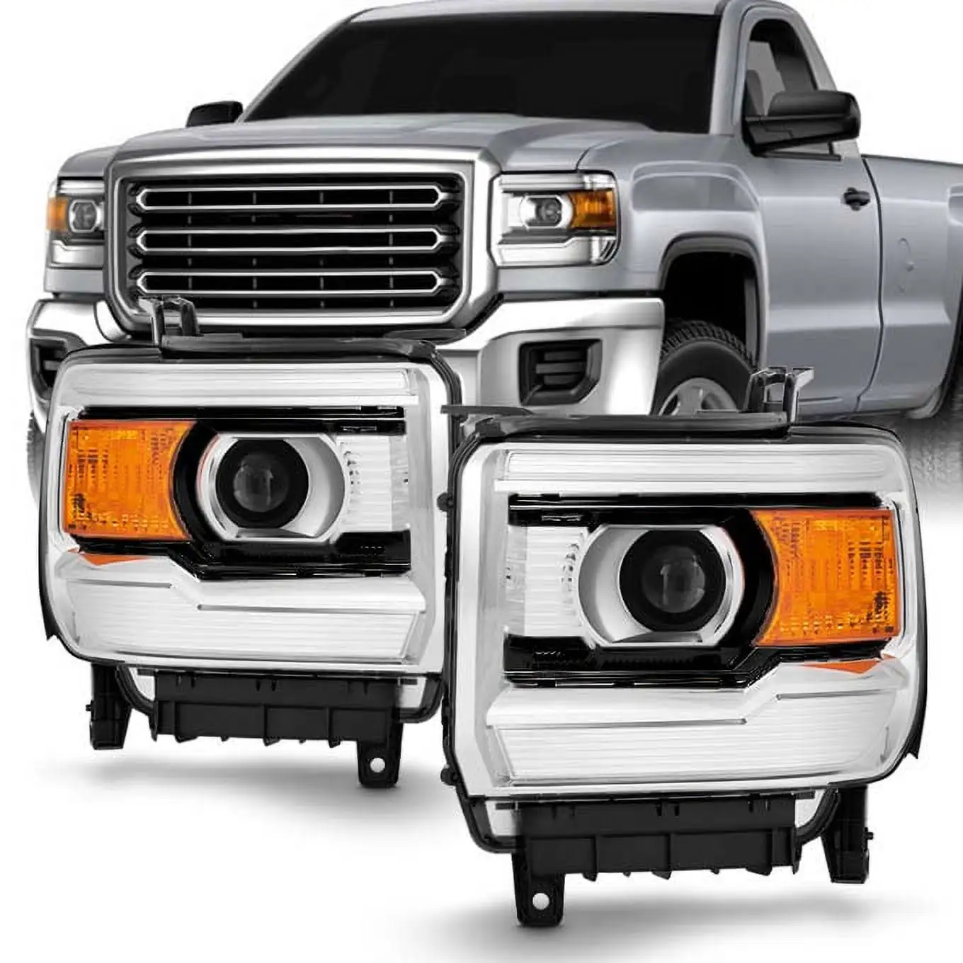 AKKON - For 2014-2018 GMC Sierra 1500 15-19 2500HD 3500HD Left+Right Driver & Passenger Side Headlights Headlamps