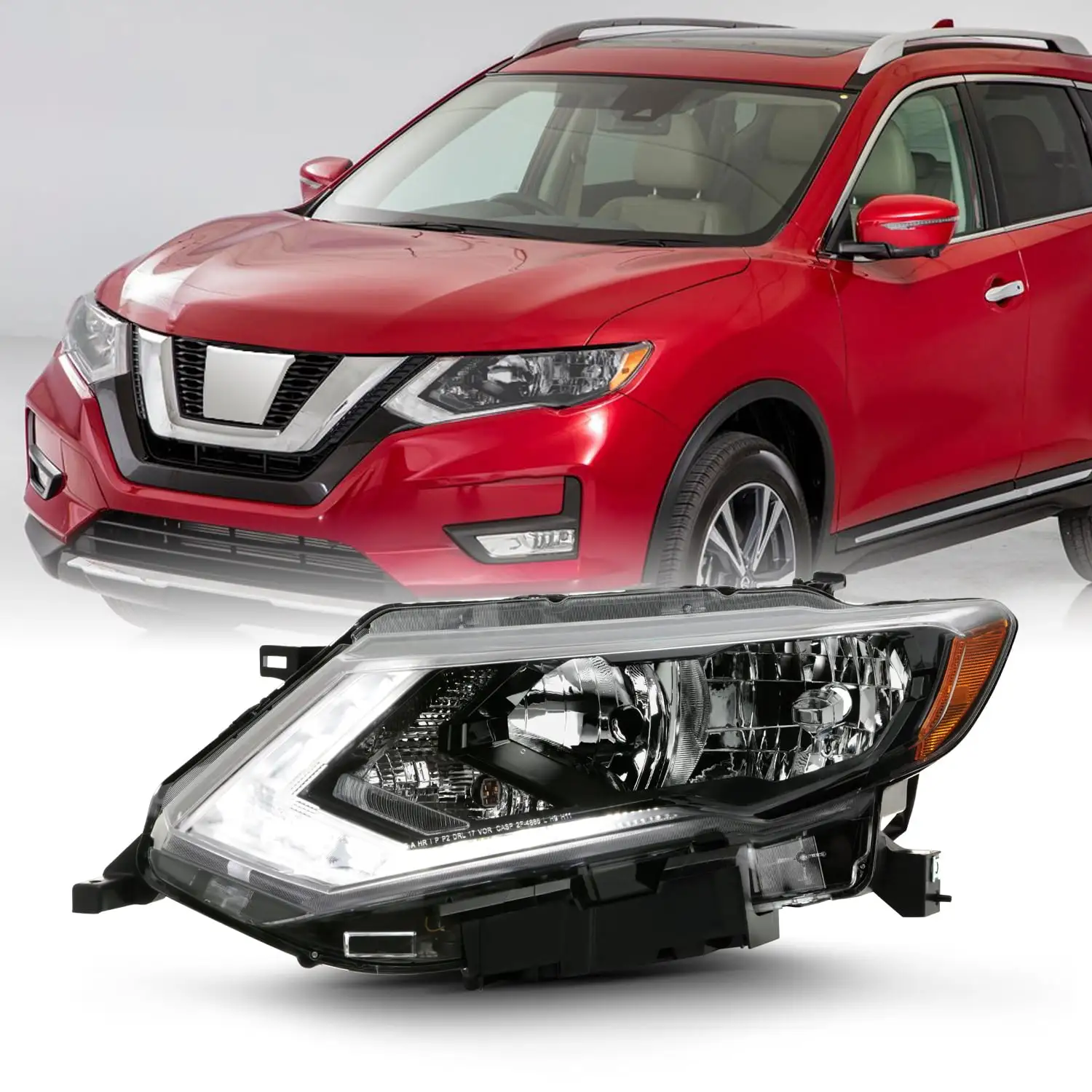 AKKON - For 2017-2019 Nissan Rogue OE Halogen Headlights Housing with LED DRL - Left Driver Side