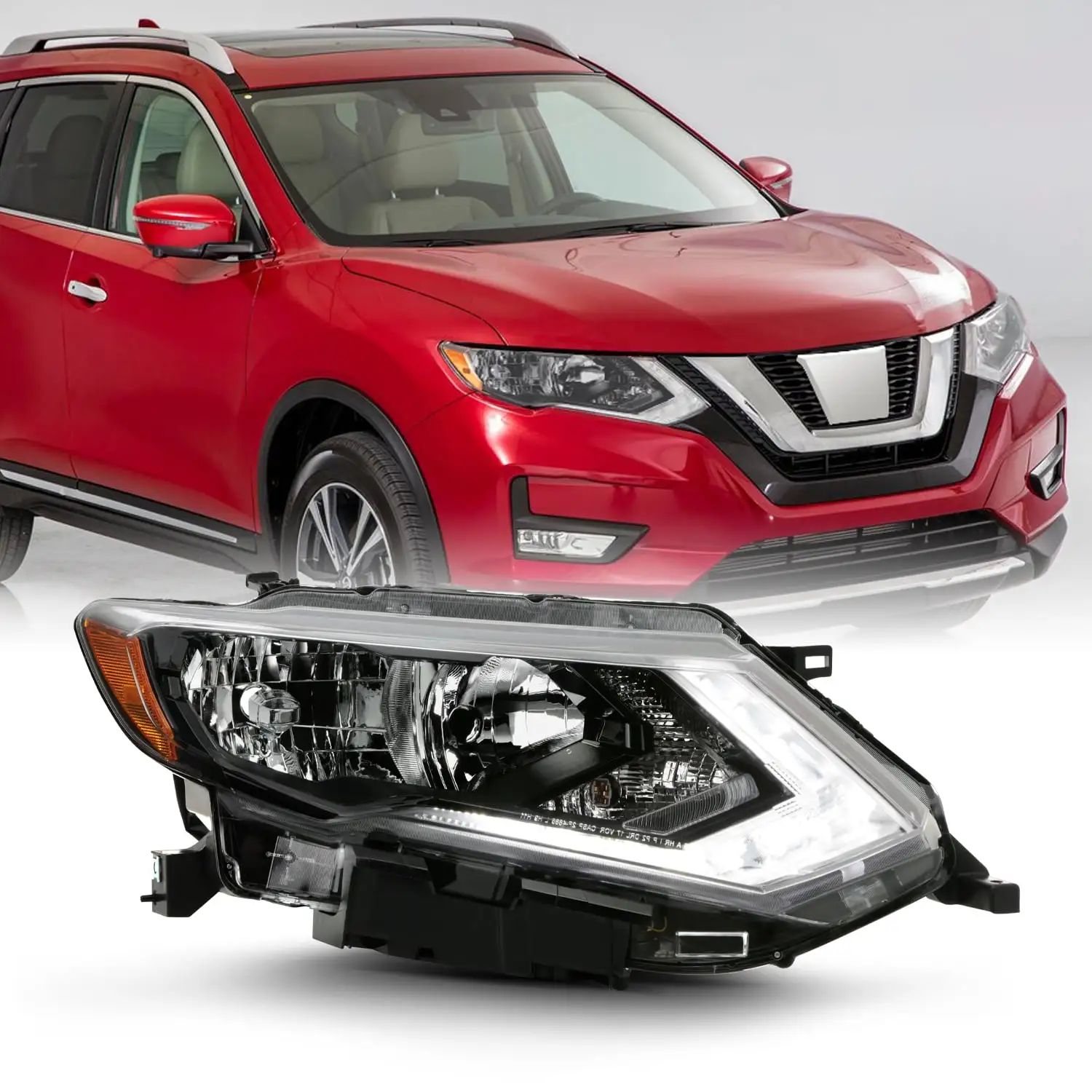 AKKON - For 2017-2019 Nissan Rogue OE Halogen Headlights Housing with LED DRL - Right Passenger Side