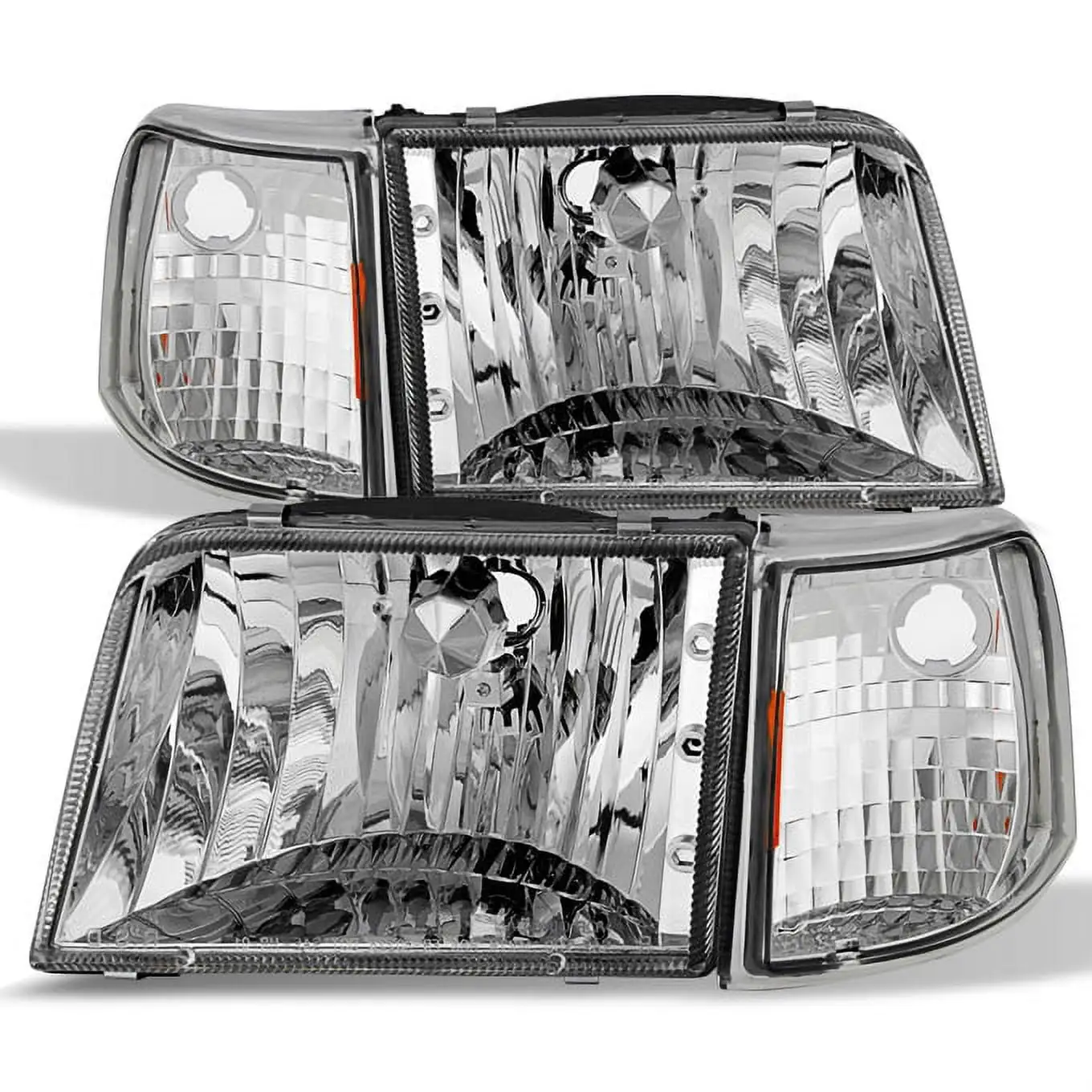 AKKON - For 93-97 Ford Ranger Pickup Truck Chrome Clear Headlights Replacement + Corner Signal Light Lamps Set