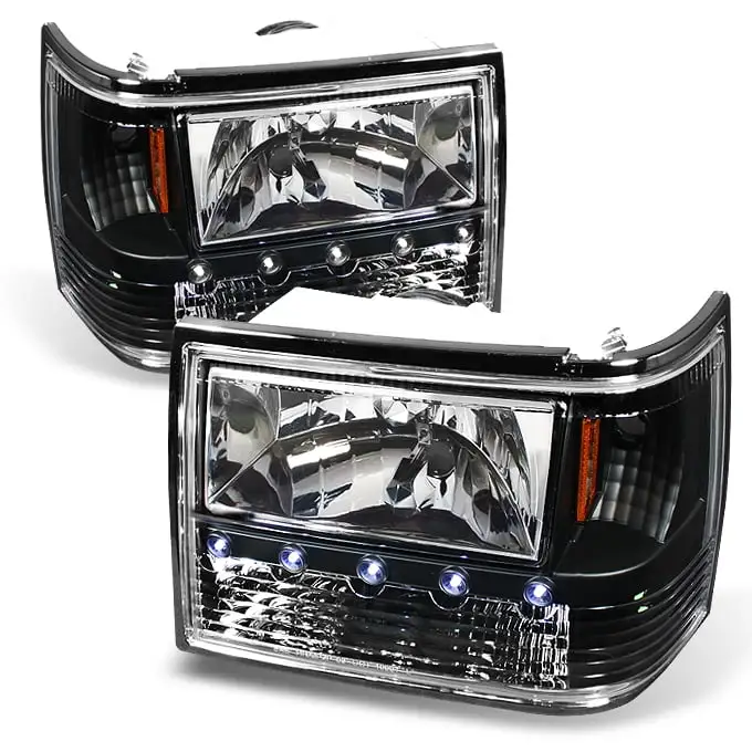 AKKON - For 93-98 For Jeep Grand Cherokee Black 1 Piece DRL LED Headlights w/Corner Signal & Bumper Lamps Pair