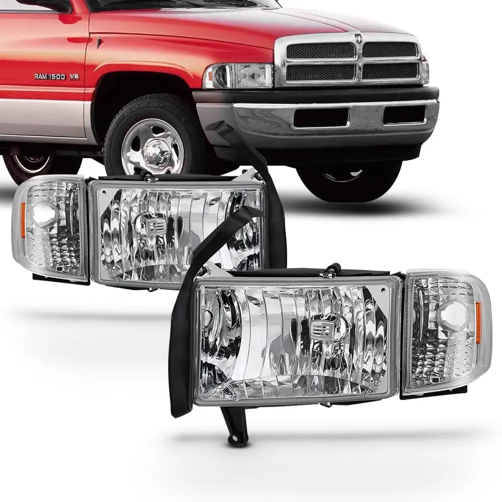 AKKON - For 94-01 Dodge Ram 1500 2500 3500 Chrome Headlights w/Corner Signal Lamps Left+Right Replacement