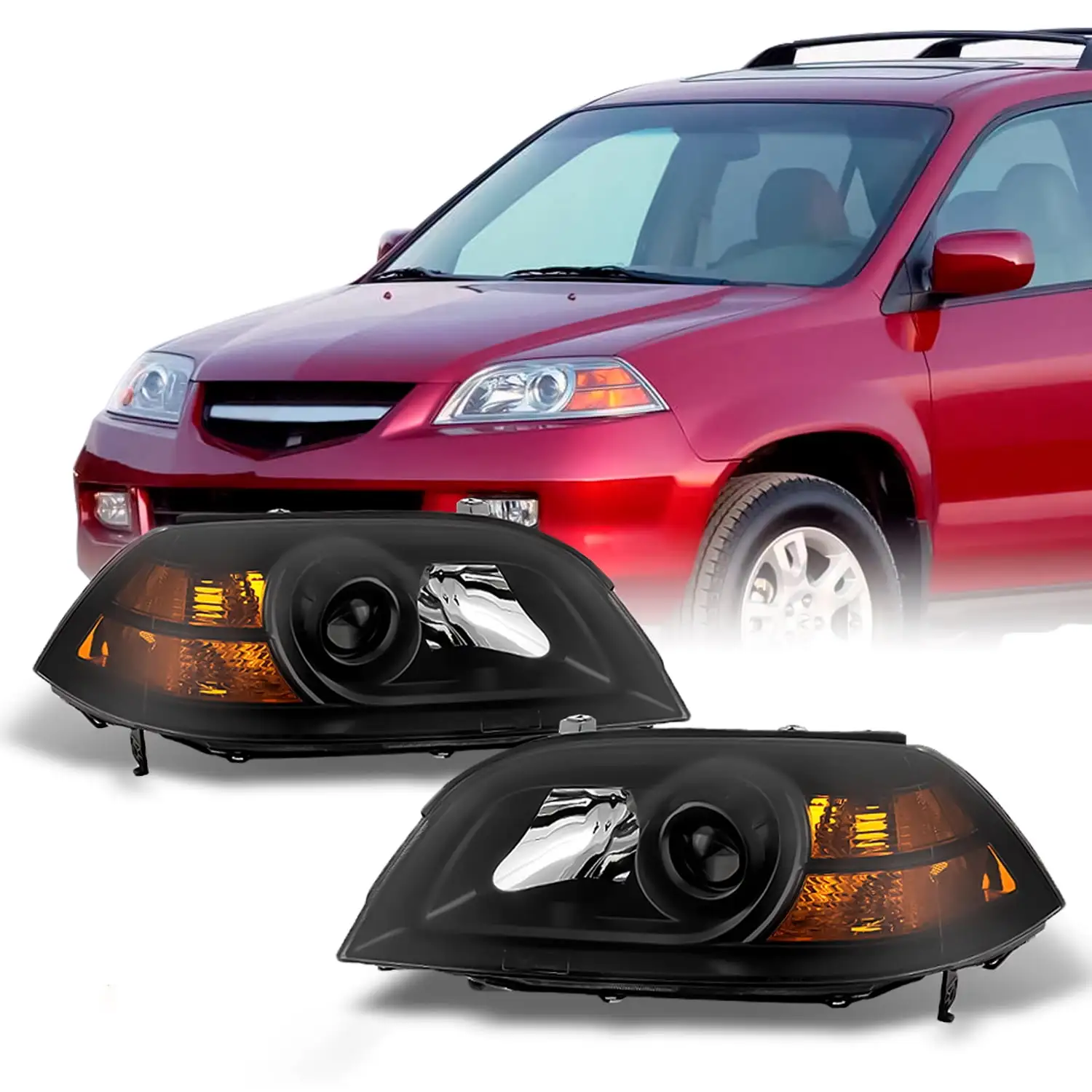 AKKON - For Acura MDX Direct Replacement Black Bezel Headlights Driver/Passenger Head Lamps Pair New