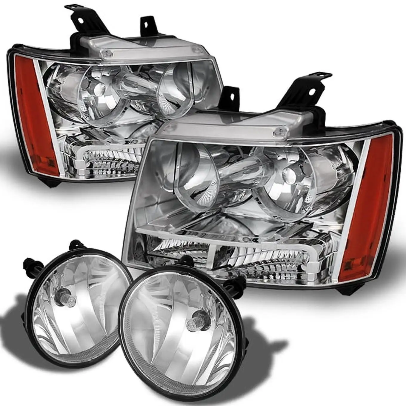 AKKON - For All Chrome 2007-2014 chevy Suburban Tahoe Avalanche Clear Len Headlight + Bumper Fog Lights Lamps