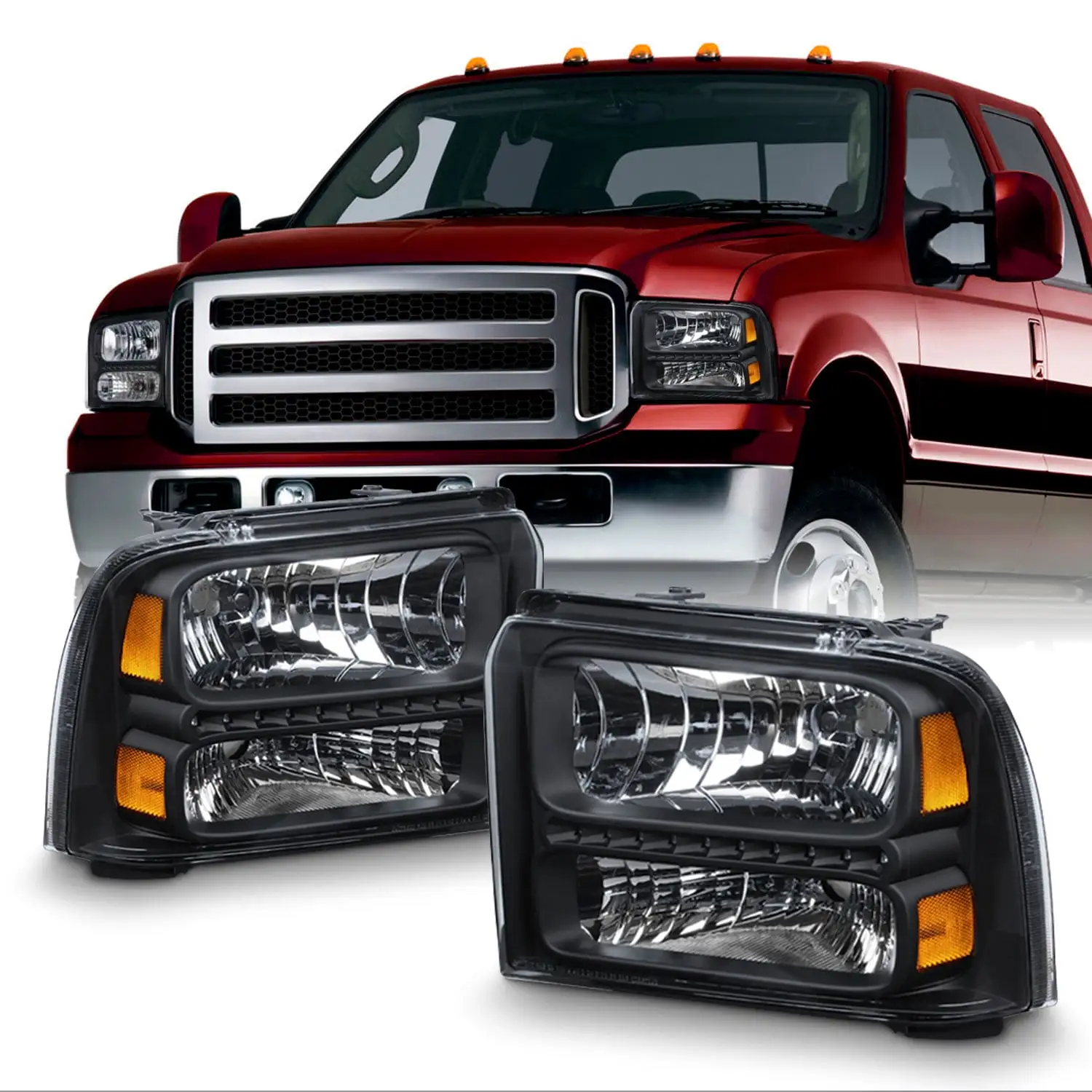 AKKON - For Black 05-07 Ford F-Series Superduty 05 Excursion LED Headlight Front Lamps Direct Replacement Pair